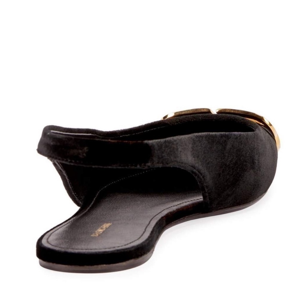 Balenciaga Black Velvet BB Knife Slingback Flats Shoes Pointy Toe Size 8.5 - Picture 2 of 11